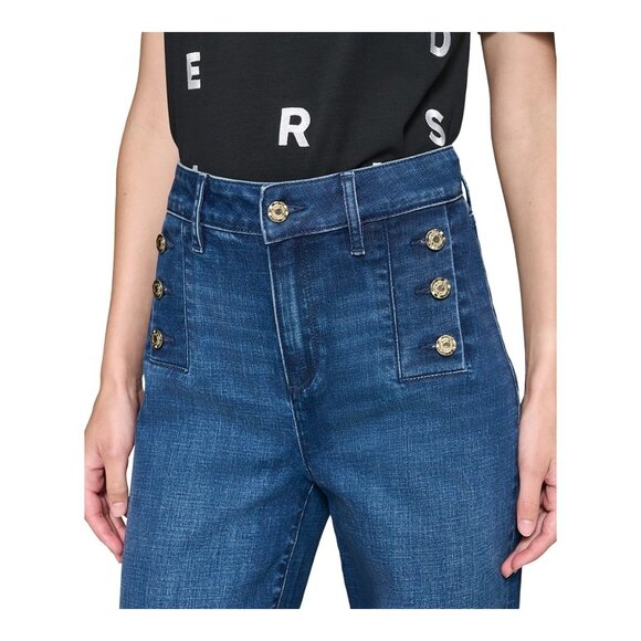 KARL LAGERFELD PARIS Petite Mid-Rise Wide-Leg Jean Blue Size 8P MSRP $109 - Picture 5 of 6